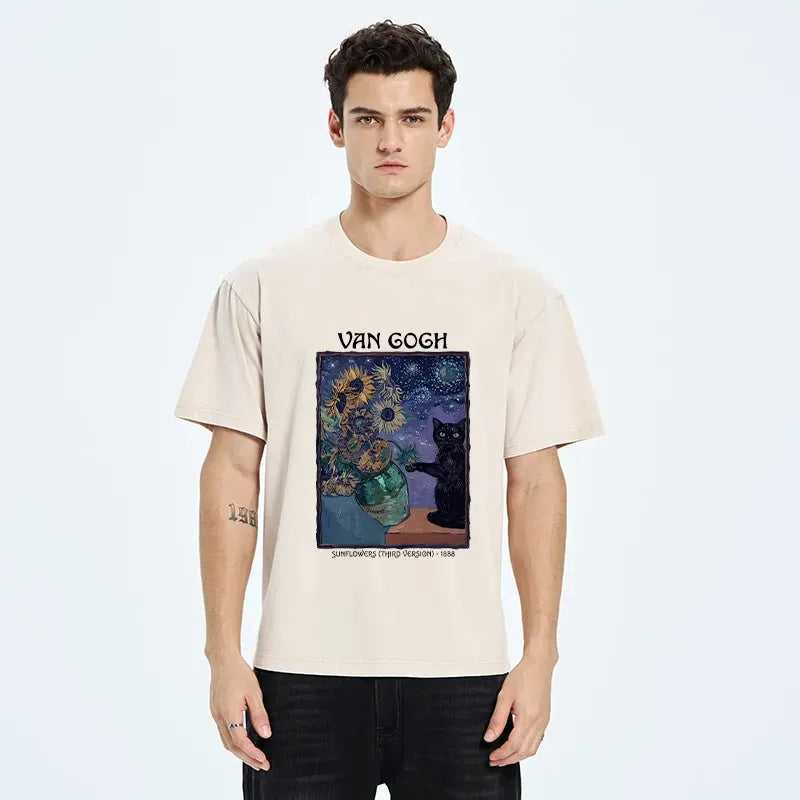 japanese starry cat art t-shirt