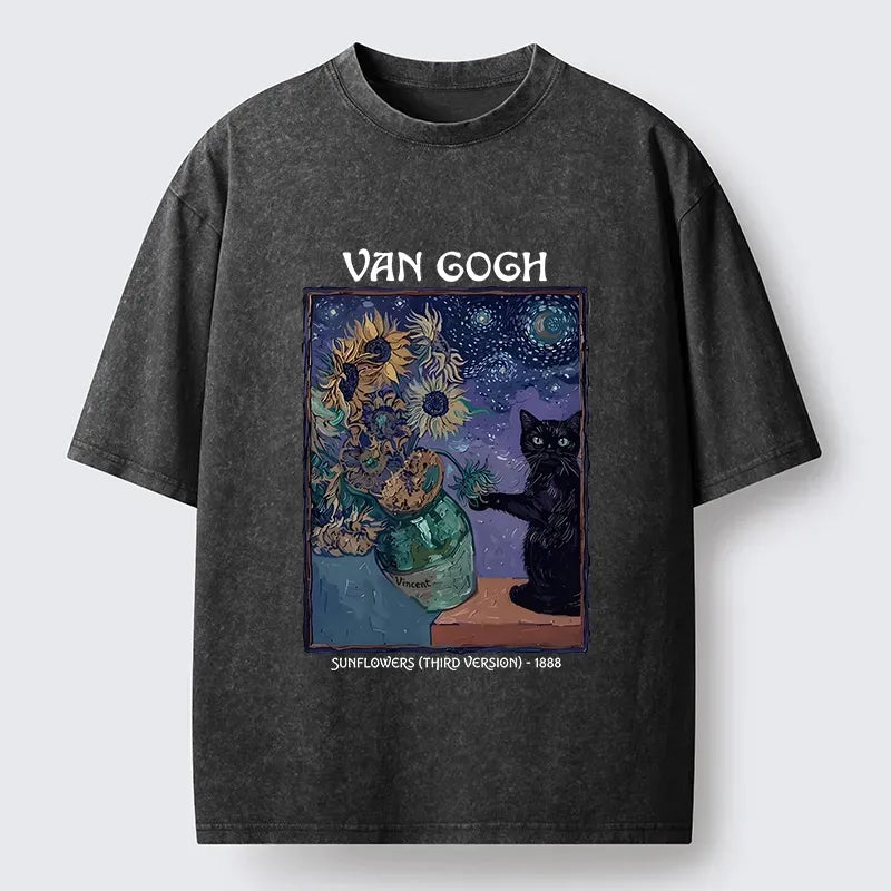 sunflower ukiyo-e cat t-shirt