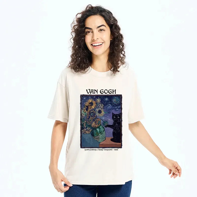 japanese starry cat art t-shirt