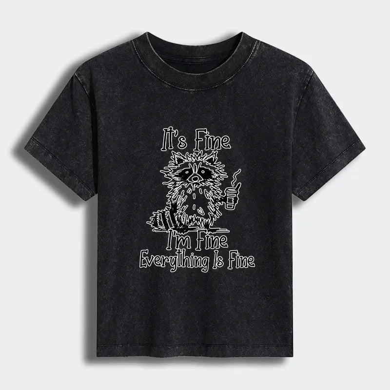 Washed cotton t-shirt with raccoon