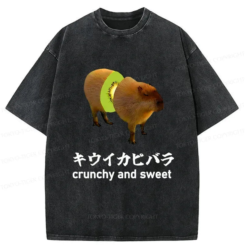 Kiwi Capybara Washed T-Shirt for Summer