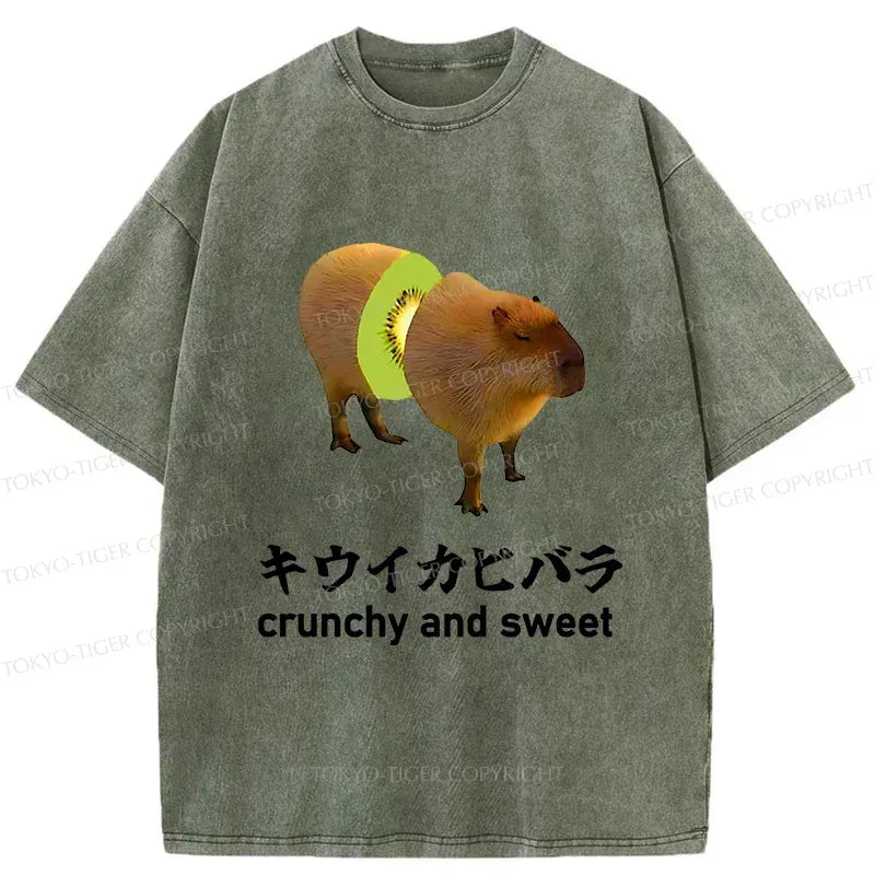 Kiwi Capybara Washed T-Shirt for Summer