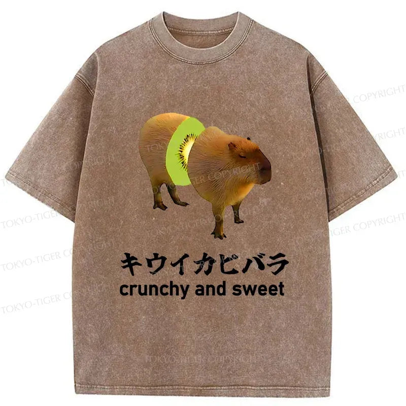 Kiwi Capybara Washed T-Shirt for Summer