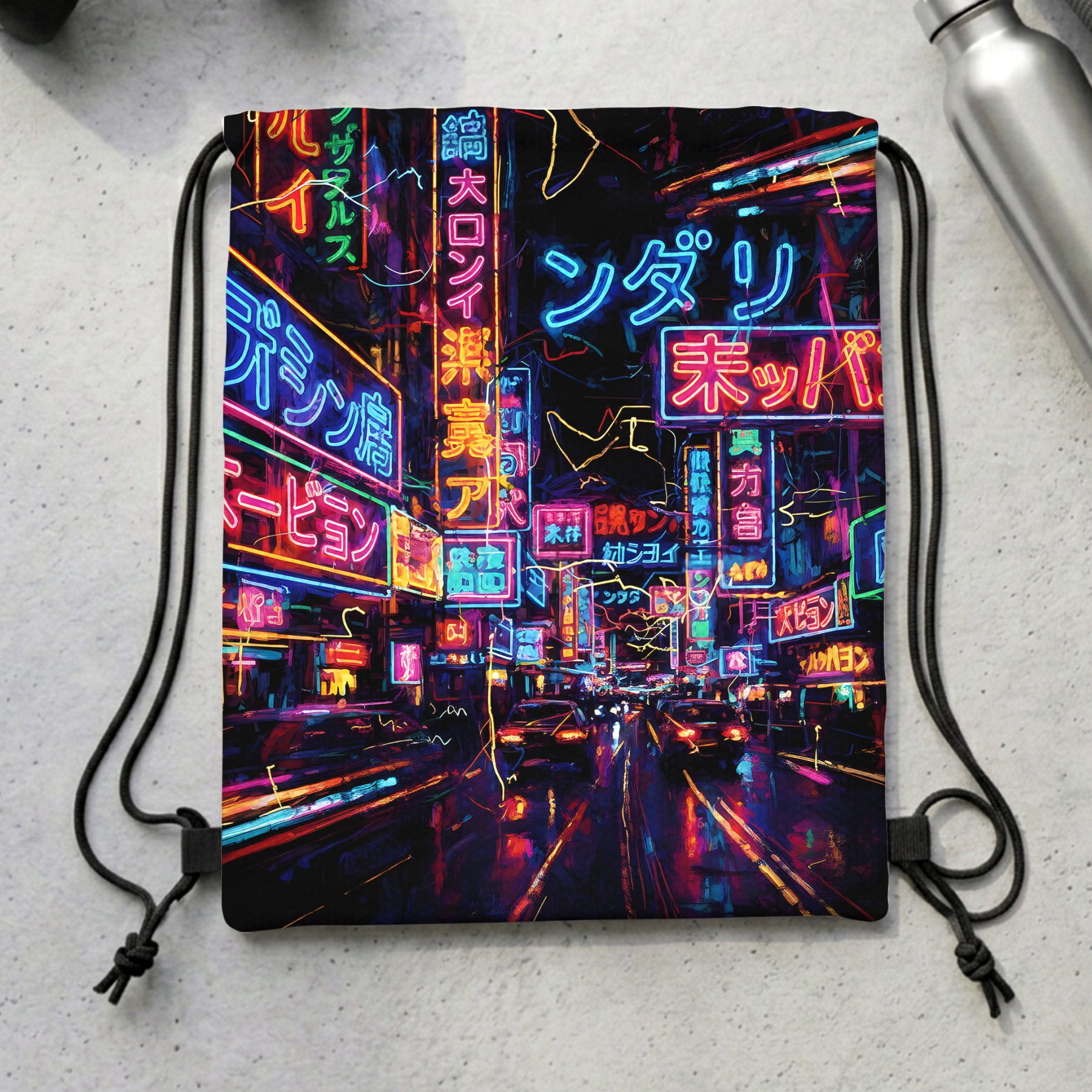 Japanese Street Scene Drawstring Backpack