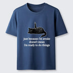 Japanese vintage black cat t-shirt for daily wear