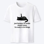 Japanese vintage black cat t-shirt for daily wear