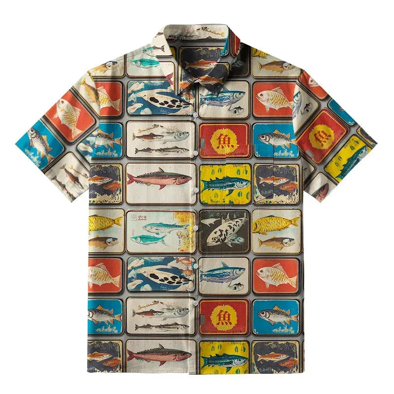 Japanese Retro Fish Button-up Shirt