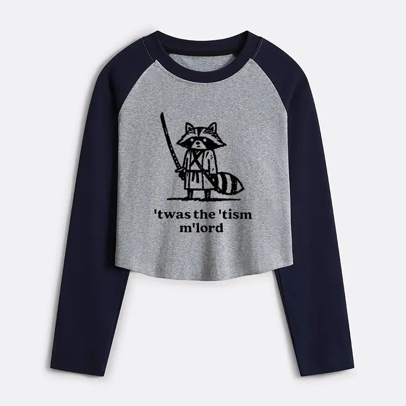Kyoto-Lion Focused Samurai Raccoon Women's Crop Raglan T-Shirt