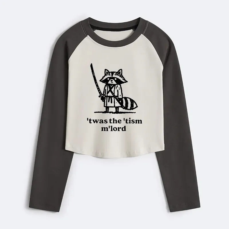 samurai raccoon crop raglan t-shirt for women