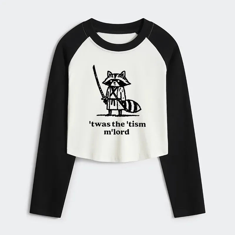 Kyoto-Lion Focused Samurai Raccoon Women's Crop Raglan T-Shirt