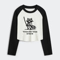 Kyoto-Lion Focused Samurai Raccoon Women's Crop Raglan T-Shirt