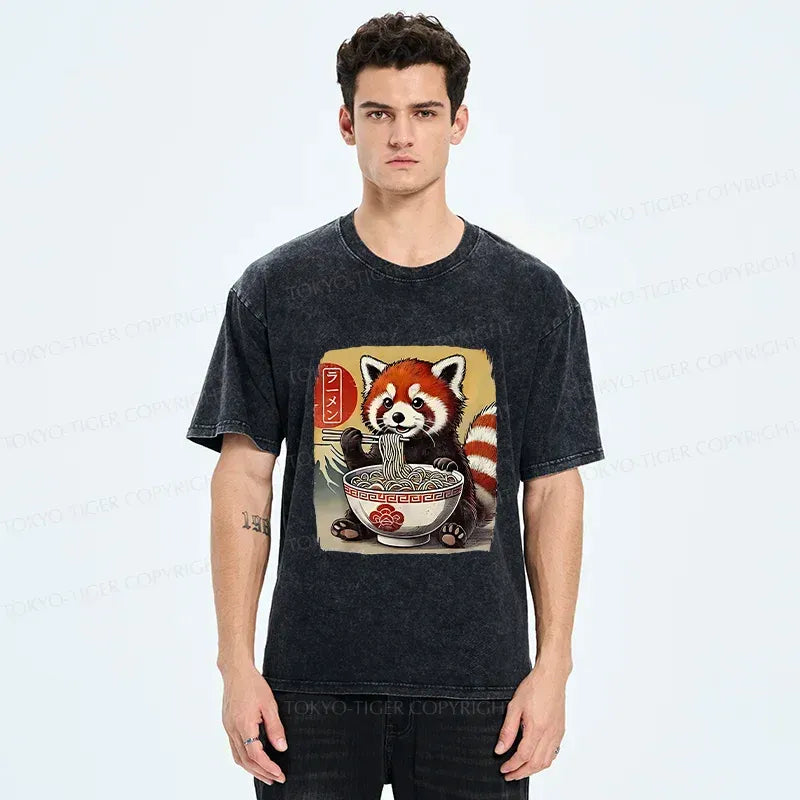 Cute Raccoon Ramen Japanese Washed T-Shirt