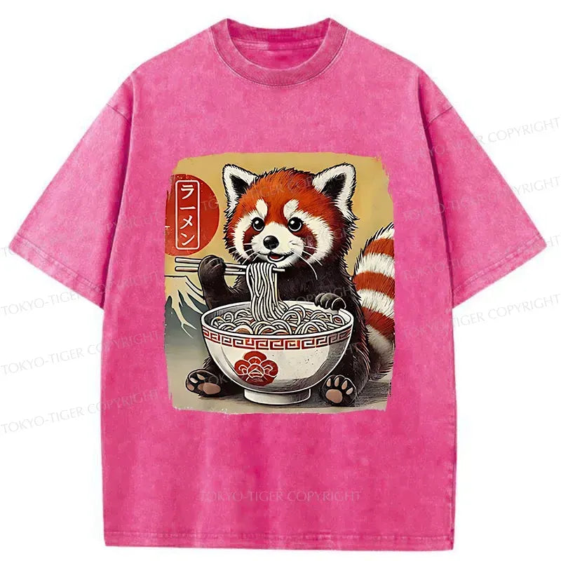 Cute Raccoon Ramen Japanese Washed T-Shirt