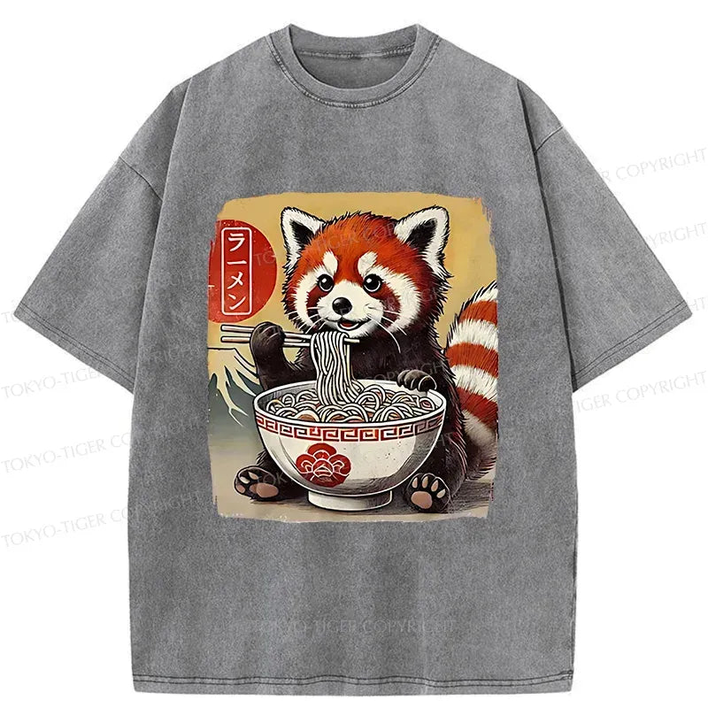Cute Raccoon Ramen Japanese Washed T-Shirt