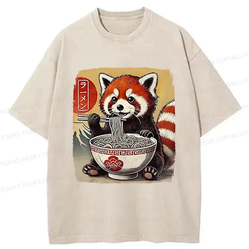 Kyoto-Lion Cute Raccoon Eating Ramen Funny Japanese Washed T-Shirt