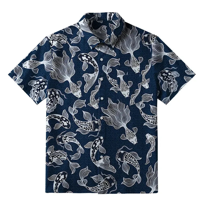 Japanese Koi Button-up Shirt for Summer