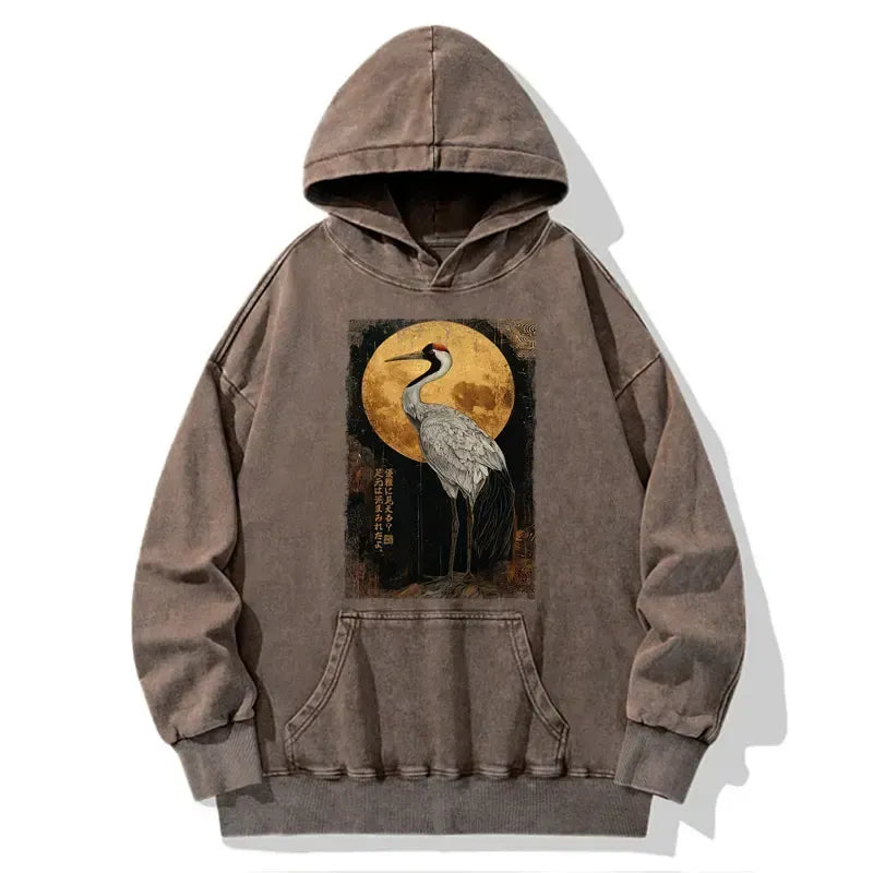 Kyoto-Lion Vintage Japanese Crane Kanji Washed Hoodie
