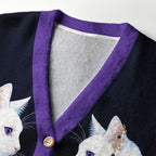 Kyoto-Lion Moon Star Cat Ugly Cardigan Sweater