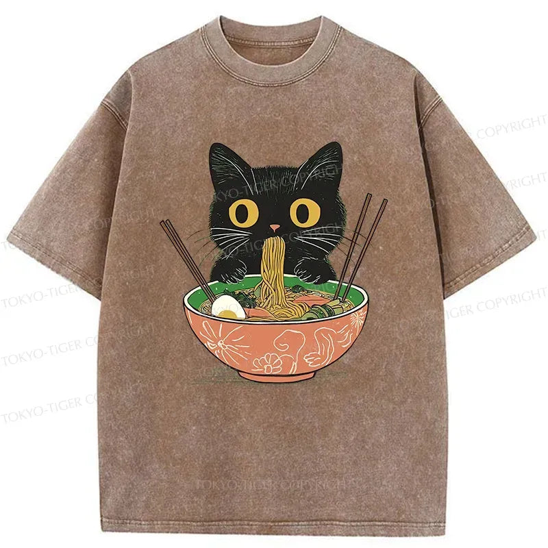 Japanese Black Cat Ramen T-Shirt