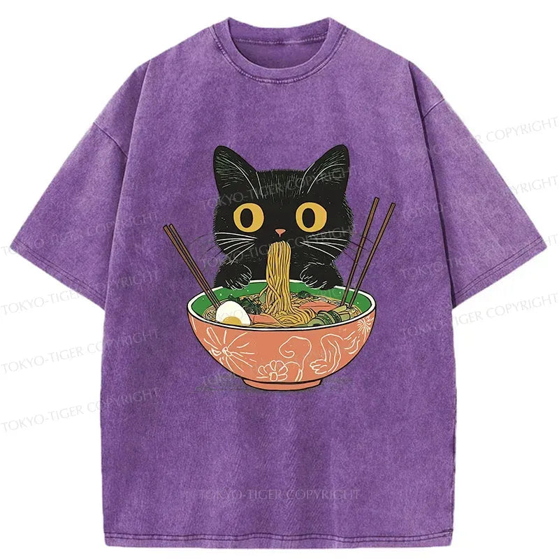 Japanese Black Cat Ramen T-Shirt