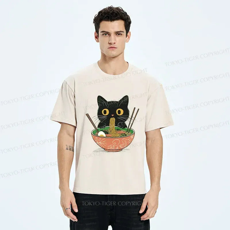 Japanese Black Cat Ramen T-Shirt