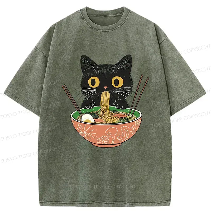 Japanese Black Cat Ramen T-Shirt