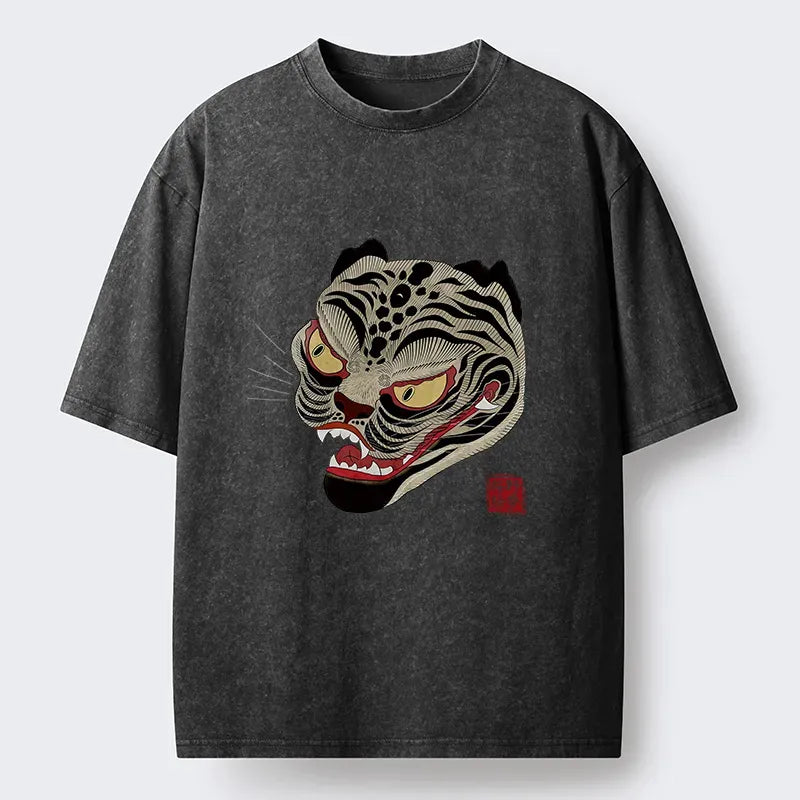 Kyoto-Lion Retro Art Tiger Washed T-Shirt