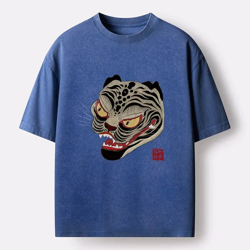 Kyoto-Lion Retro Art Tiger Washed T-Shirt