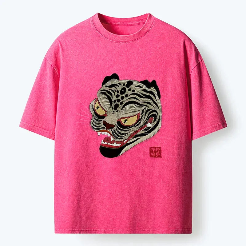 Kyoto-Lion Retro Art Tiger Washed T-Shirt
