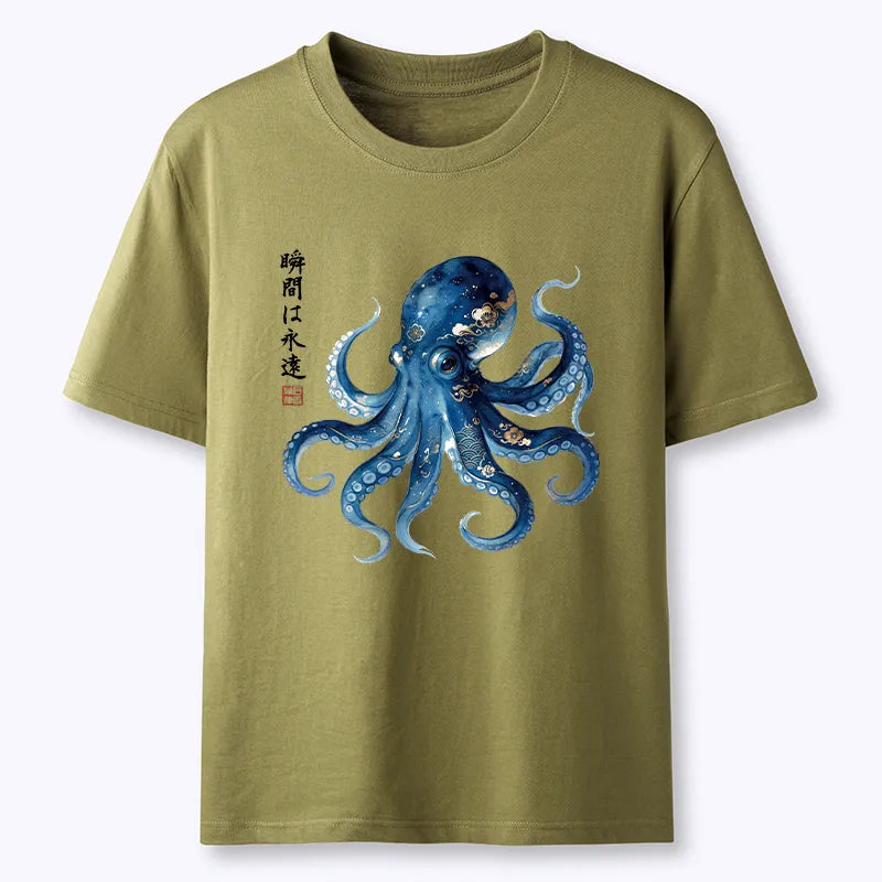 Kyoto-Lion Japanese Ink Blue Octopus Art Classic T-Shirt