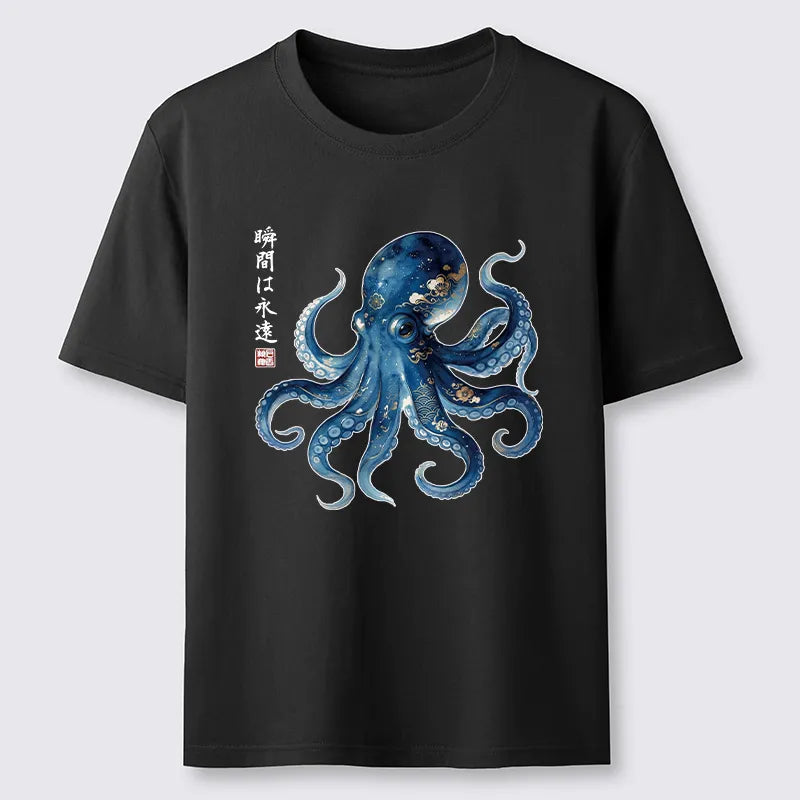 Kyoto-Lion Japanese Ink Blue Octopus Art Classic T-Shirt