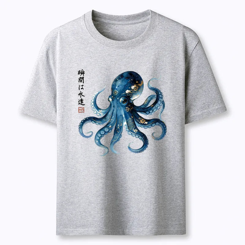 Kyoto-Lion Japanese Ink Blue Octopus Art Classic T-Shirt