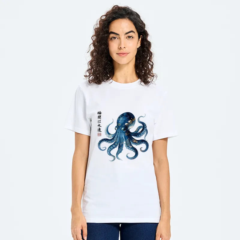 Kyoto-Lion Japanese Ink Blue Octopus Art Classic T-Shirt
