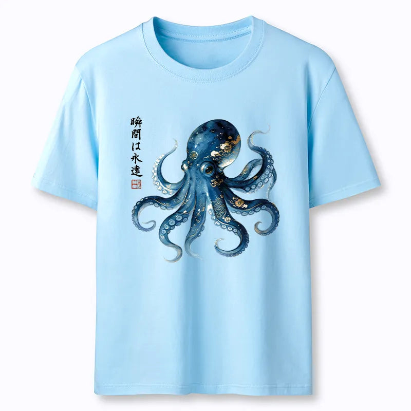 Kyoto-Lion Japanese Ink Blue Octopus Art Classic T-Shirt