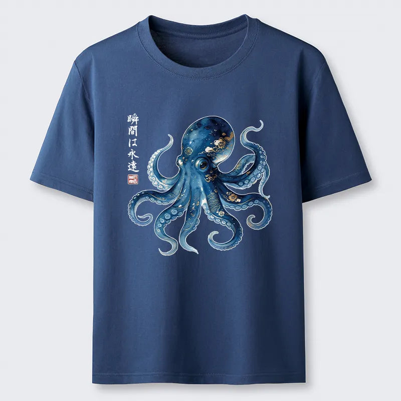 Kyoto-Lion Japanese Ink Blue Octopus Art Classic T-Shirt