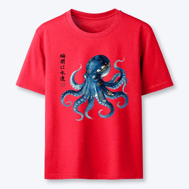 Kyoto-Lion Japanese Ink Blue Octopus Art Classic T-Shirt