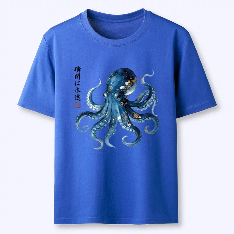 Kyoto-Lion Japanese Ink Blue Octopus Art Classic T-Shirt