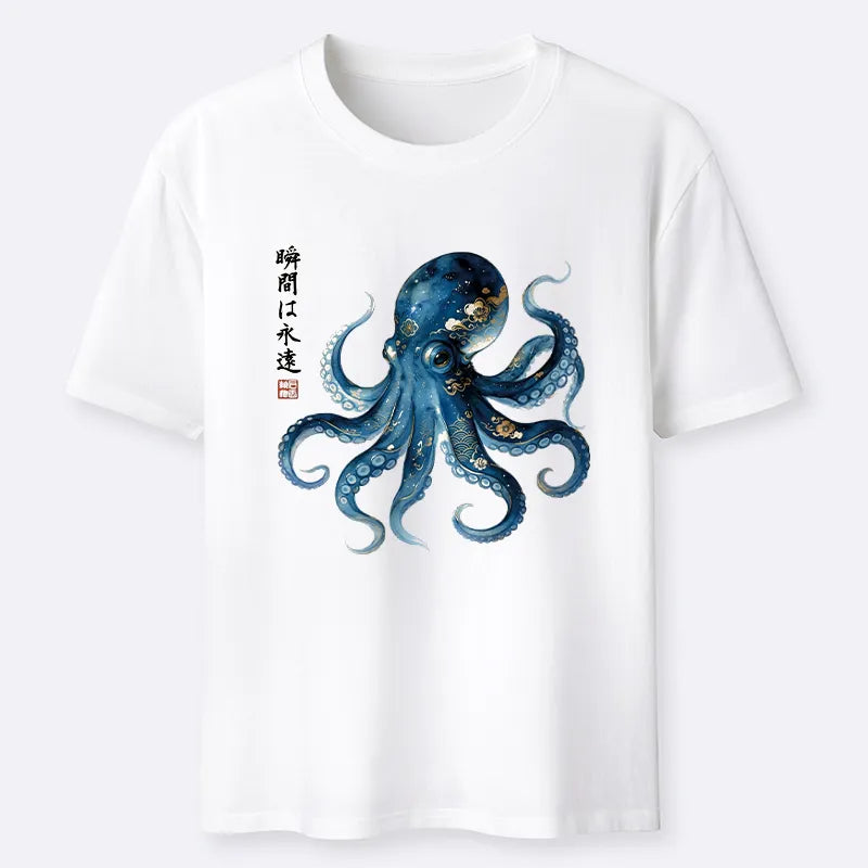 Kyoto-Lion Japanese Ink Blue Octopus Art Classic T-Shirt