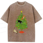 Japanese vintage cat christmas t-shirt