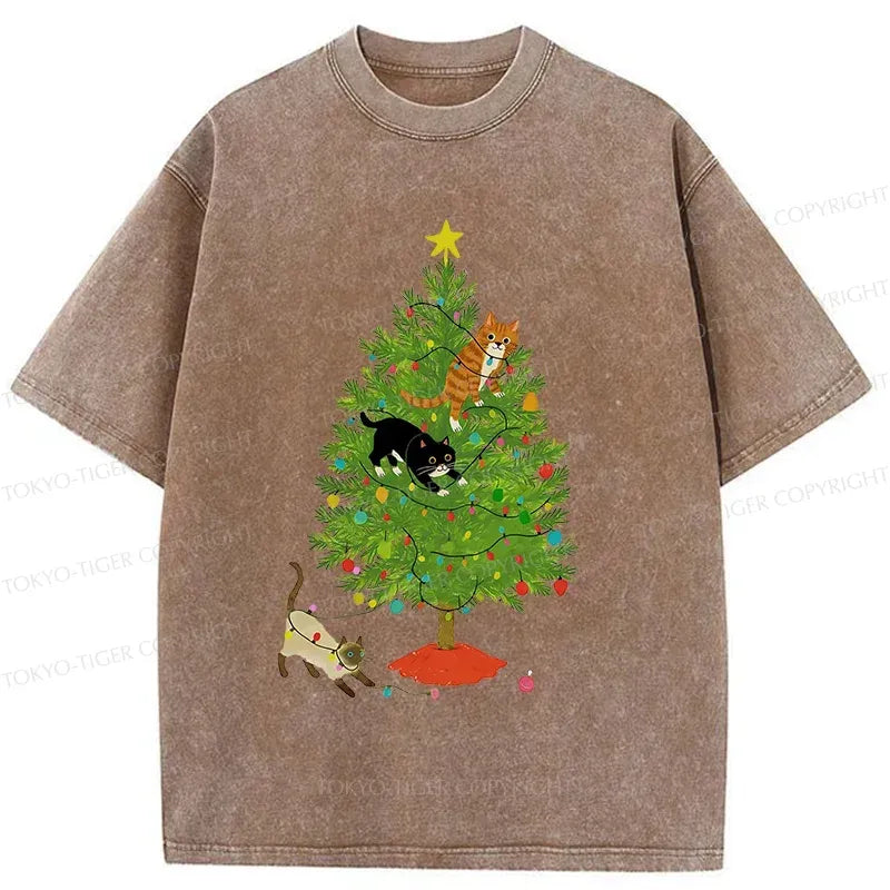 Japanese vintage cat christmas t-shirt