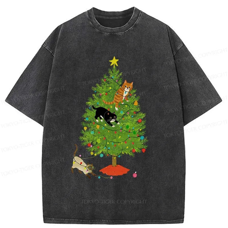 Japanese vintage cat christmas t-shirt