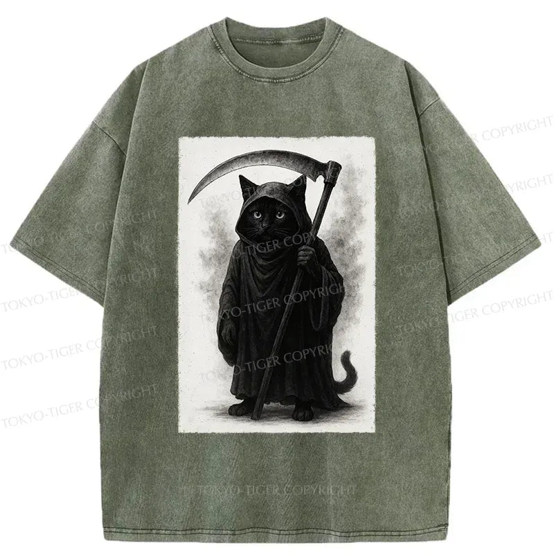 Kyoto-Lion Death Cat Washed T-Shirt