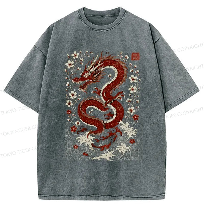 Sakura Dragon Ukiyo-e T-Shirt for Summer