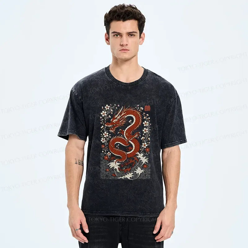 Retro Japanese Dragon Sakura T-Shirt