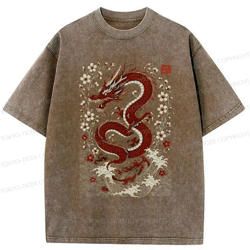 Sakura Dragon Ukiyo-e T-Shirt for Summer