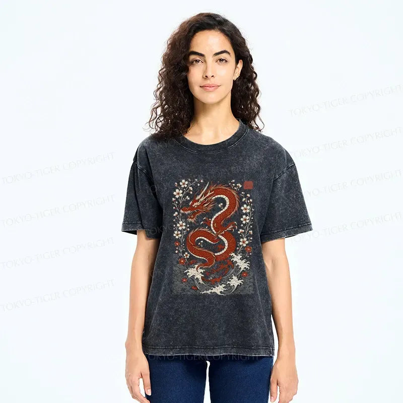 Retro Japanese Dragon Sakura T-Shirt