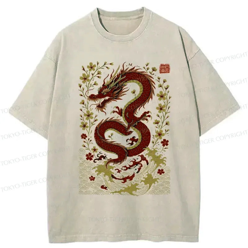 Sakura Dragon Ukiyo-e T-Shirt for Summer
