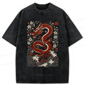 Kyoto-Lion Retro Dragon And Sakura Washed T-Shirt