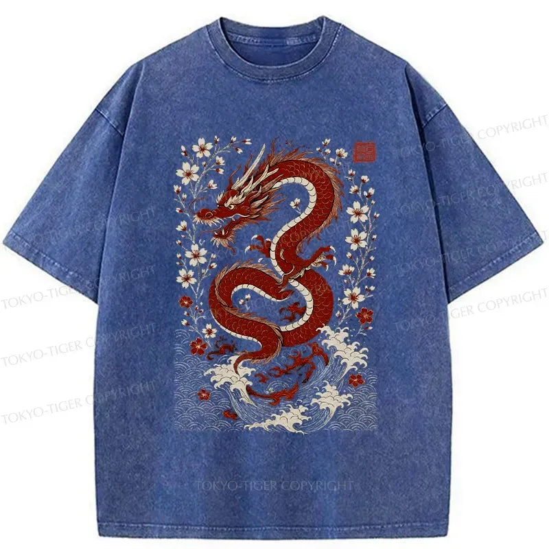 Sakura Dragon Ukiyo-e T-Shirt for Summer