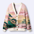Kyoto-Lion Japanese Ukiyo-e Pink Gold Mount Fuji Landscape Ugly Cardigan Sweater
